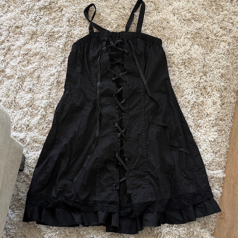 Lip Service Black Lace Up Dress Gothic Corset Mini Fitted Stretch Y2K Punk Goth